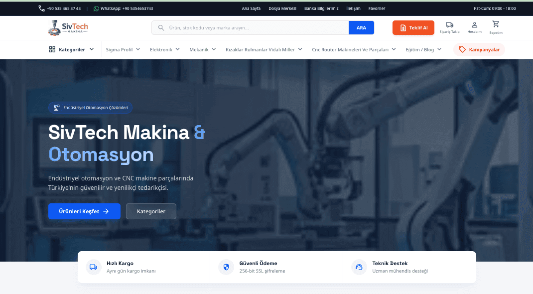 SivTech Makina – Maßgeschneiderter E-Commerce