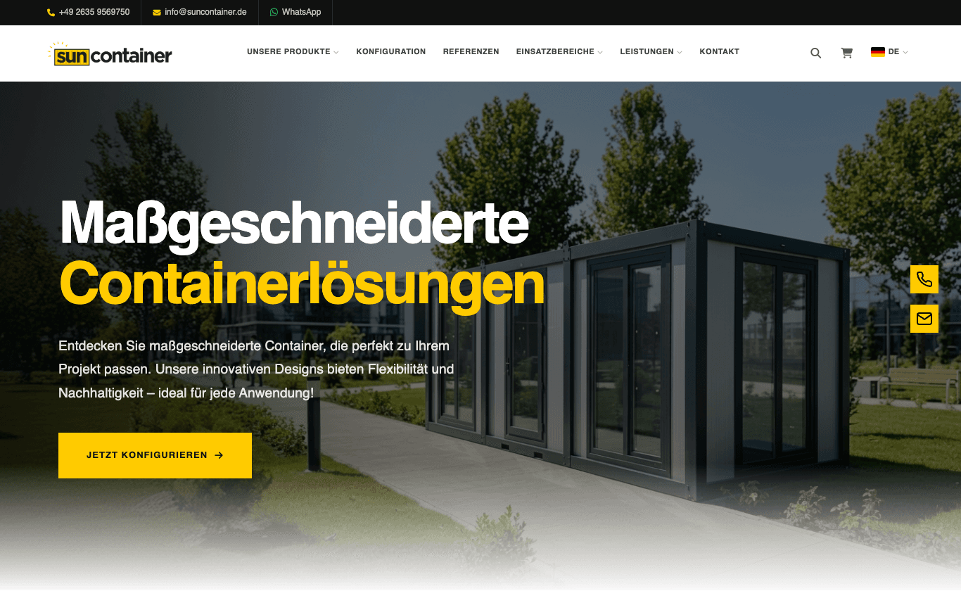 Sun Container - Website für modulare Container (Deutschland)
