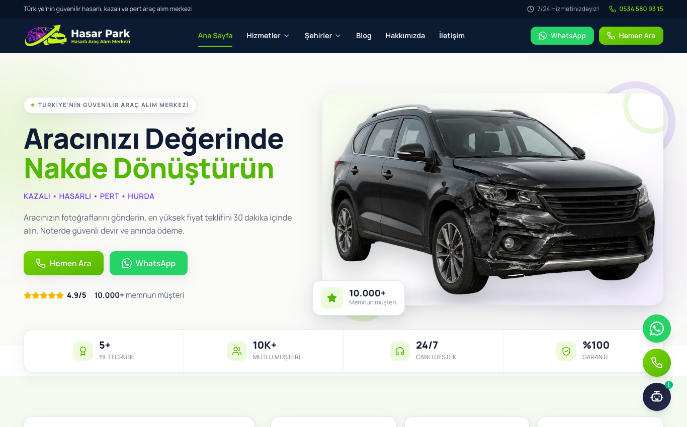 Hasar Park - Marken-Website für den Ankauf von Unfallfahrzeugen screenshot 1