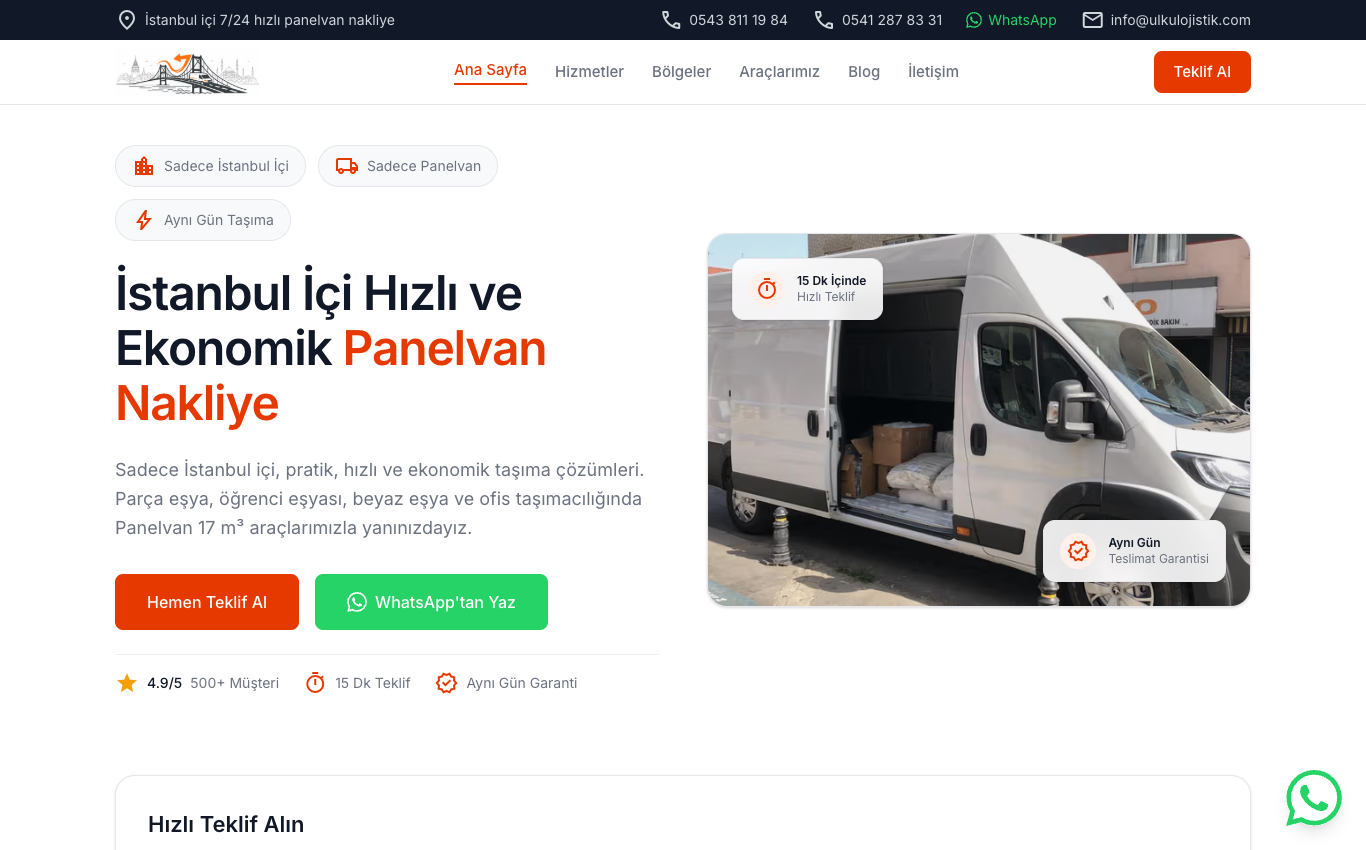 Ülkü Lojistik - Transporter-Umzugswebsite in Istanbul screenshot 1